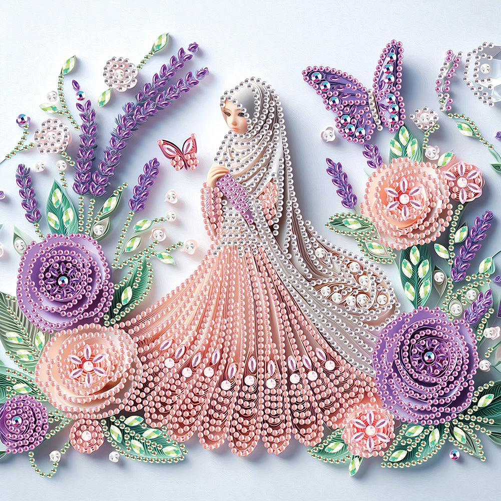 Quilling Flower Girl 30*30CM(Canvas) Partial Special Shaped Drill Diamond Painting