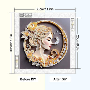 Quilling Paper Painting Noble Lady 30*30CM(Canvas) Partial Special Shaped Drill Diamond Painting