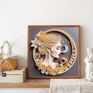 Quilling Paper Painting Noble Lady 30*30CM(Canvas) Partial Special Shaped Drill Diamond Painting