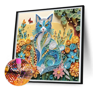 Quilling Cat 30*30CM(Canvas) Partial Special Shaped Drill Diamond Painting