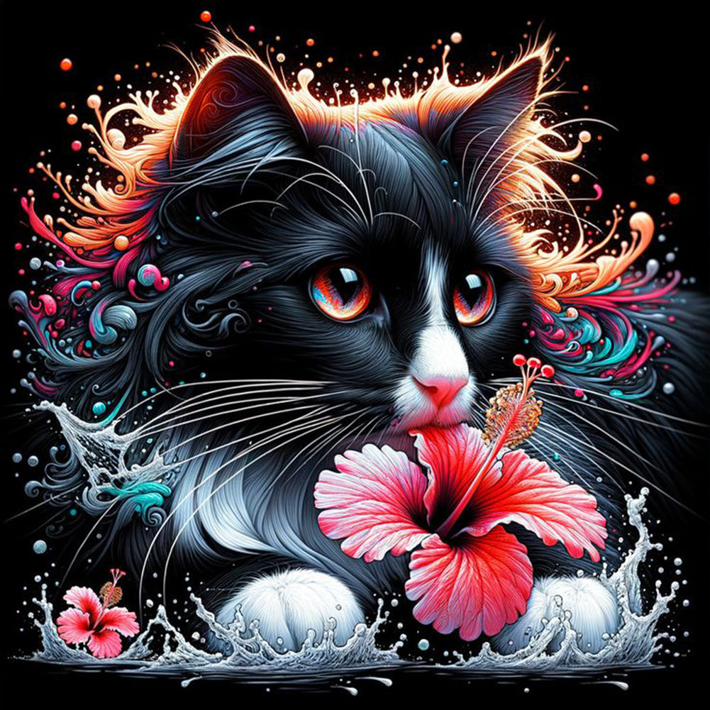 Cat And Flowers 40*40CM(Canvas) Full Round Drill Diamond Painting