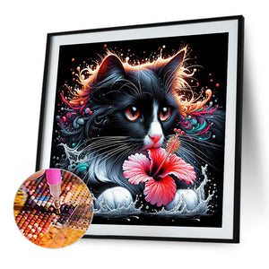 Cat And Flowers 40*40CM(Canvas) Full Round Drill Diamond Painting