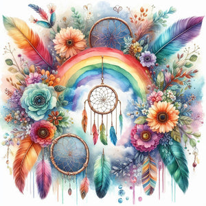 Rainbow Floral Dream Catcher 30*30CM(Canvas) Full Round Drill Diamond Painting