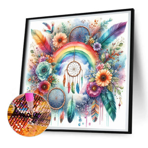 Rainbow Floral Dream Catcher 30*30CM(Canvas) Full Round Drill Diamond Painting