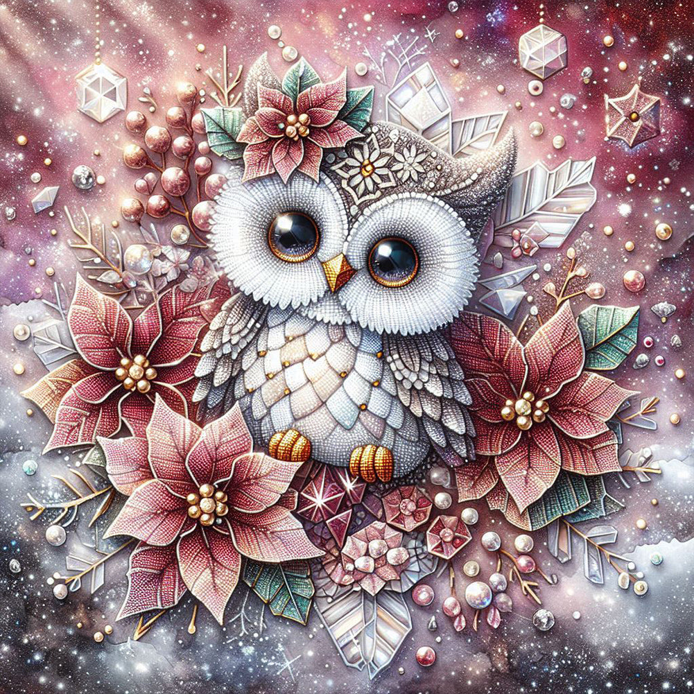 Poinsettia Owl 40*40CM(Canvas) Full Round Drill Diamond Painting