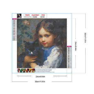 Oil Painting Girl Black Cat 30*30CM(Canvas) Full Round Drill Diamond Painting