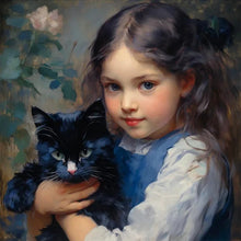 Load image into Gallery viewer, Oil Painting Girl Black Cat 30*30CM(Canvas) Full Round Drill Diamond Painting
