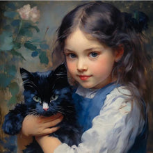 Load image into Gallery viewer, Oil Painting Girl Black Cat 30*30CM(Canvas) Full Round Drill Diamond Painting
