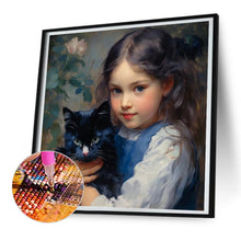 Load image into Gallery viewer, Oil Painting Girl Black Cat 30*30CM(Canvas) Full Round Drill Diamond Painting
