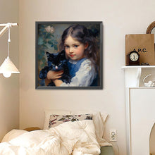 Load image into Gallery viewer, Oil Painting Girl Black Cat 30*30CM(Canvas) Full Round Drill Diamond Painting
