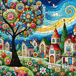 Color House Street 40*40CM(Canvas) Full Round Drill Diamond Painting