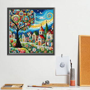 Color House Street 40*40CM(Canvas) Full Round Drill Diamond Painting