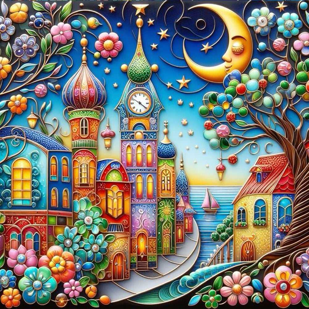 Color House Street 40*40CM(Canvas) Full Round Drill Diamond Painting