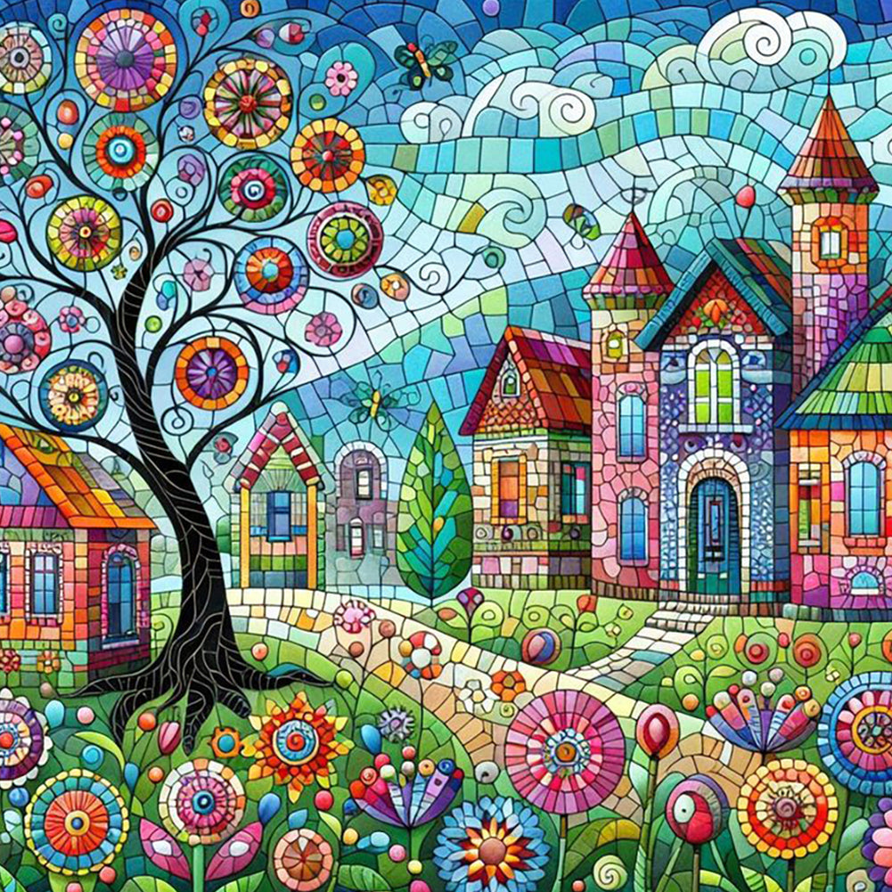 Color House Street 40*40CM(Canvas) Full Round Drill Diamond Painting