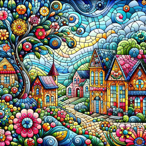 Color House Street 40*40CM(Canvas) Full Round Drill Diamond Painting