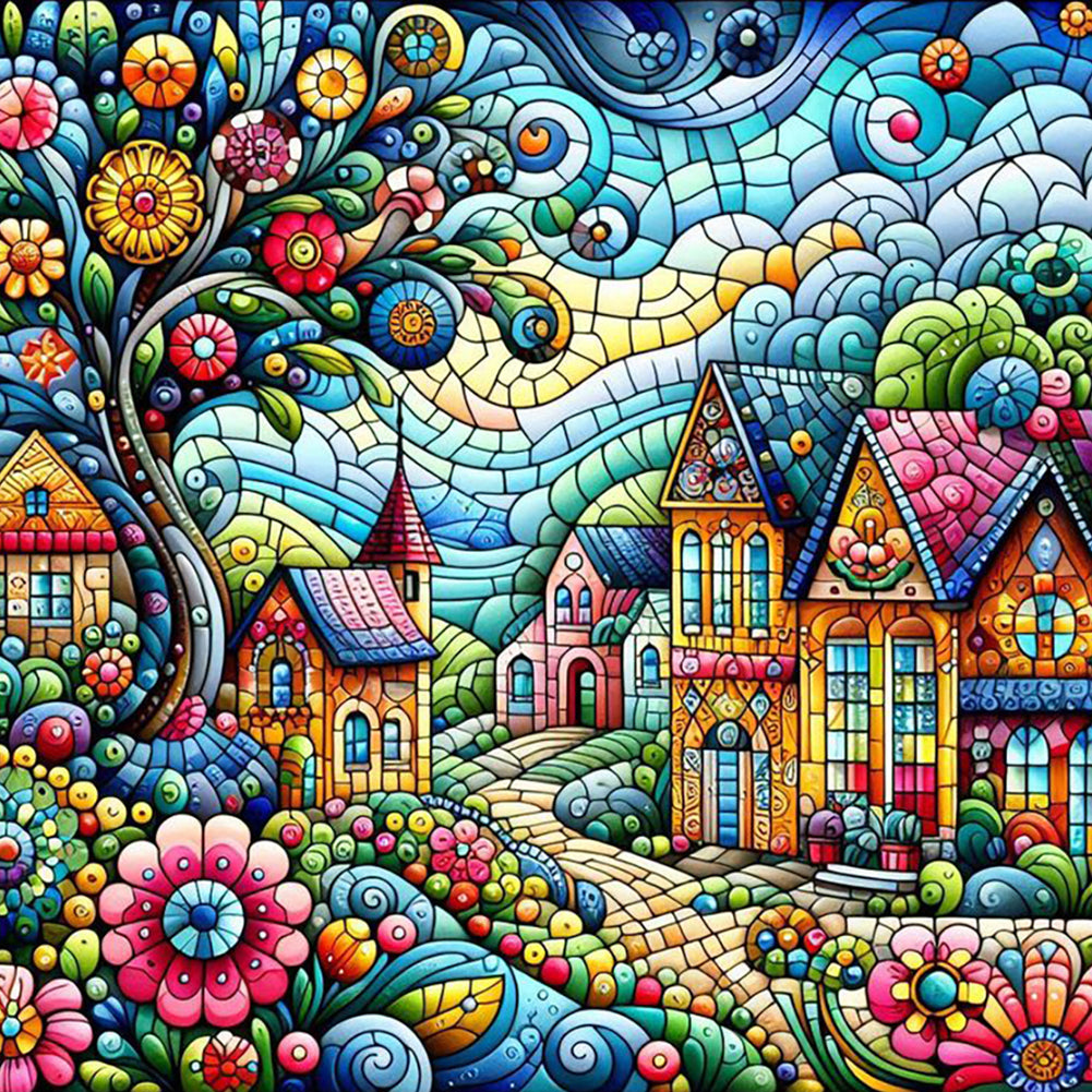 Color House Street 40*40CM(Canvas) Full Round Drill Diamond Painting