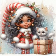 Load image into Gallery viewer, Christmas Girl With White Cat 30*30CM(Canvas) Full Round Drill Diamond Painting
