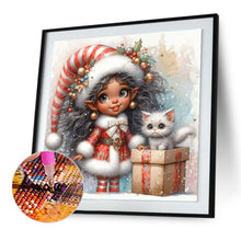 Load image into Gallery viewer, Christmas Girl With White Cat 30*30CM(Canvas) Full Round Drill Diamond Painting
