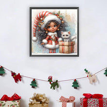 Load image into Gallery viewer, Christmas Girl With White Cat 30*30CM(Canvas) Full Round Drill Diamond Painting
