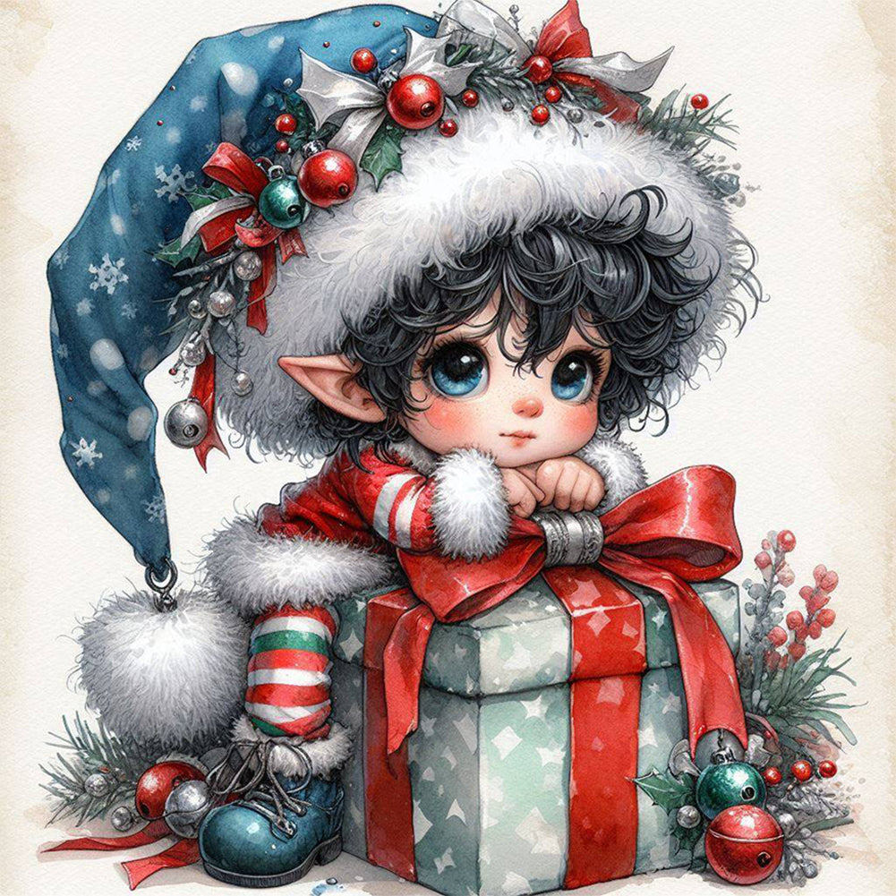 Christmas Black Hair Elf Boy 30*30CM(Canvas) Full Round Drill Diamond Painting