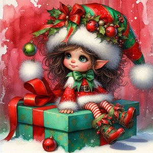 Christmas Curly Elf Girl 30*30CM(Canvas) Full Round Drill Diamond Painting