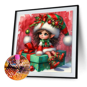 Christmas Curly Elf Girl 30*30CM(Canvas) Full Round Drill Diamond Painting