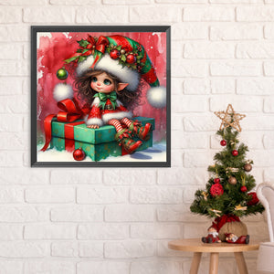 Christmas Curly Elf Girl 30*30CM(Canvas) Full Round Drill Diamond Painting