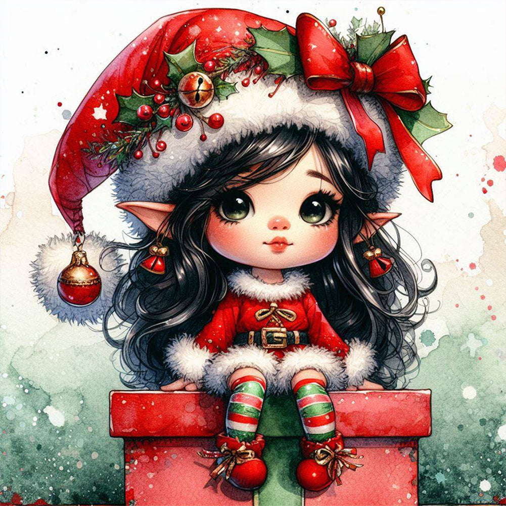 Christmas Brunette Elf Girl 30*30CM(Canvas) Full Round Drill Diamond Painting