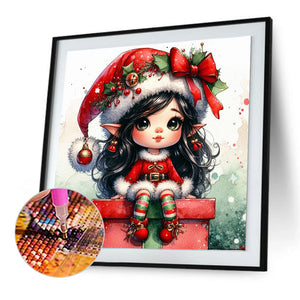 Christmas Brunette Elf Girl 30*30CM(Canvas) Full Round Drill Diamond Painting