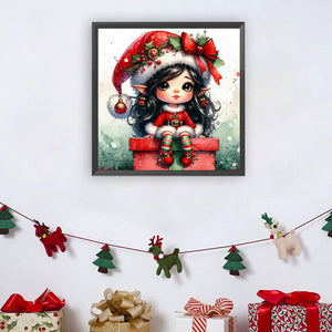 Christmas Brunette Elf Girl 30*30CM(Canvas) Full Round Drill Diamond Painting