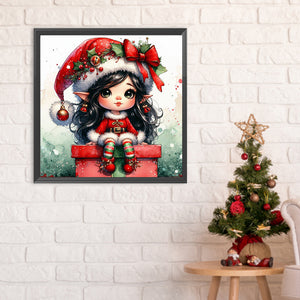 Christmas Brunette Elf Girl 30*30CM(Canvas) Full Round Drill Diamond Painting