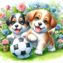 Load image into Gallery viewer, Two Dogs Playing Football In The Grass 30*30CM(Canvas) Full Round Drill Diamond Painting
