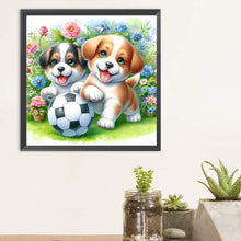 Load image into Gallery viewer, Two Dogs Playing Football In The Grass 30*30CM(Canvas) Full Round Drill Diamond Painting
