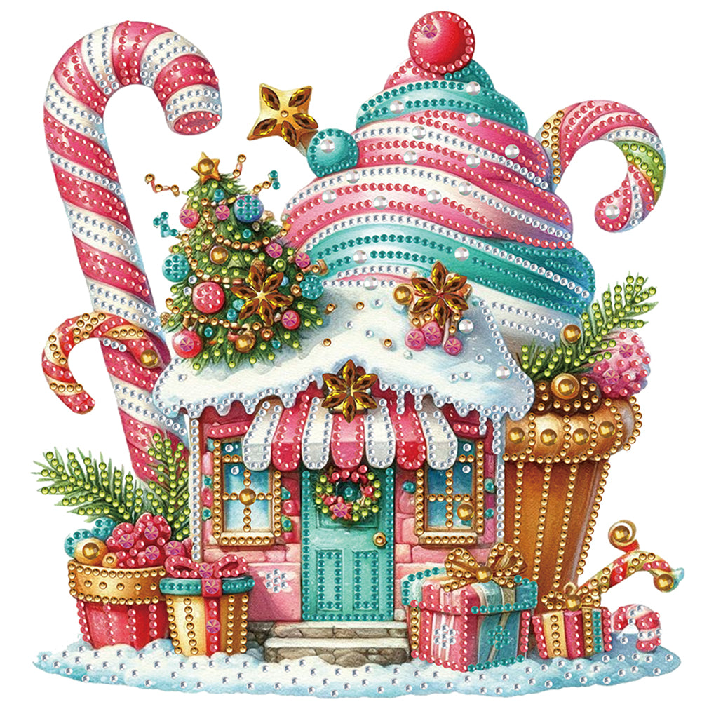 Christmas Ice Cream House 30*30CM(Canvas) Partial Special Shaped Drill Diamond Painting