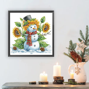 Christmas Sunflower Snowman 30*30CM(Canvas) Partial Special Shaped Drill Diamond Painting