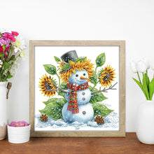 Load image into Gallery viewer, Christmas Sunflower Snowman 30*30CM(Canvas) Partial Special Shaped Drill Diamond Painting
