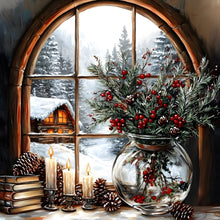 Load image into Gallery viewer, Christmas Snowy Window Sill 40*40CM(Canvas) Full Round Drill Diamond Painting
