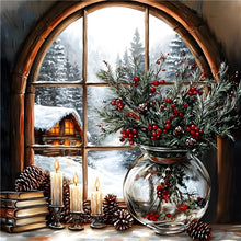 Load image into Gallery viewer, Christmas Snow Windowsill 40*40CM(Canvas) Full Round Drill Diamond Painting
