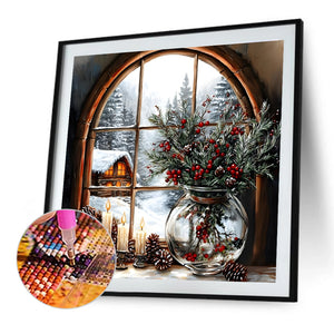 Christmas Snow Windowsill 40*40CM(Canvas) Full Round Drill Diamond Painting