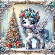 Load image into Gallery viewer, Christmas Tree Blue Hair Unicorn 40*40CM(Canvas) Full Round Drill Diamond Painting
