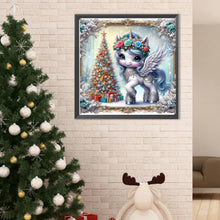 Load image into Gallery viewer, Christmas Tree Blue Hair Unicorn 40*40CM(Canvas) Full Round Drill Diamond Painting
