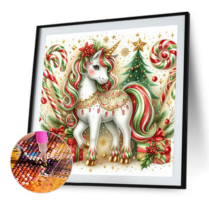 Christmas Candy Unicorn 40*40CM(Canvas) Full Round Drill Diamond Painting