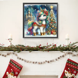 Christmas Tree Castle Unicorn 40*40CM(Canvas) Full Round Drill Diamond Painting