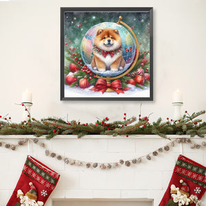 Christmas Globe Chow Chow 40*40CM(Canvas) Full Round Drill Diamond Painting