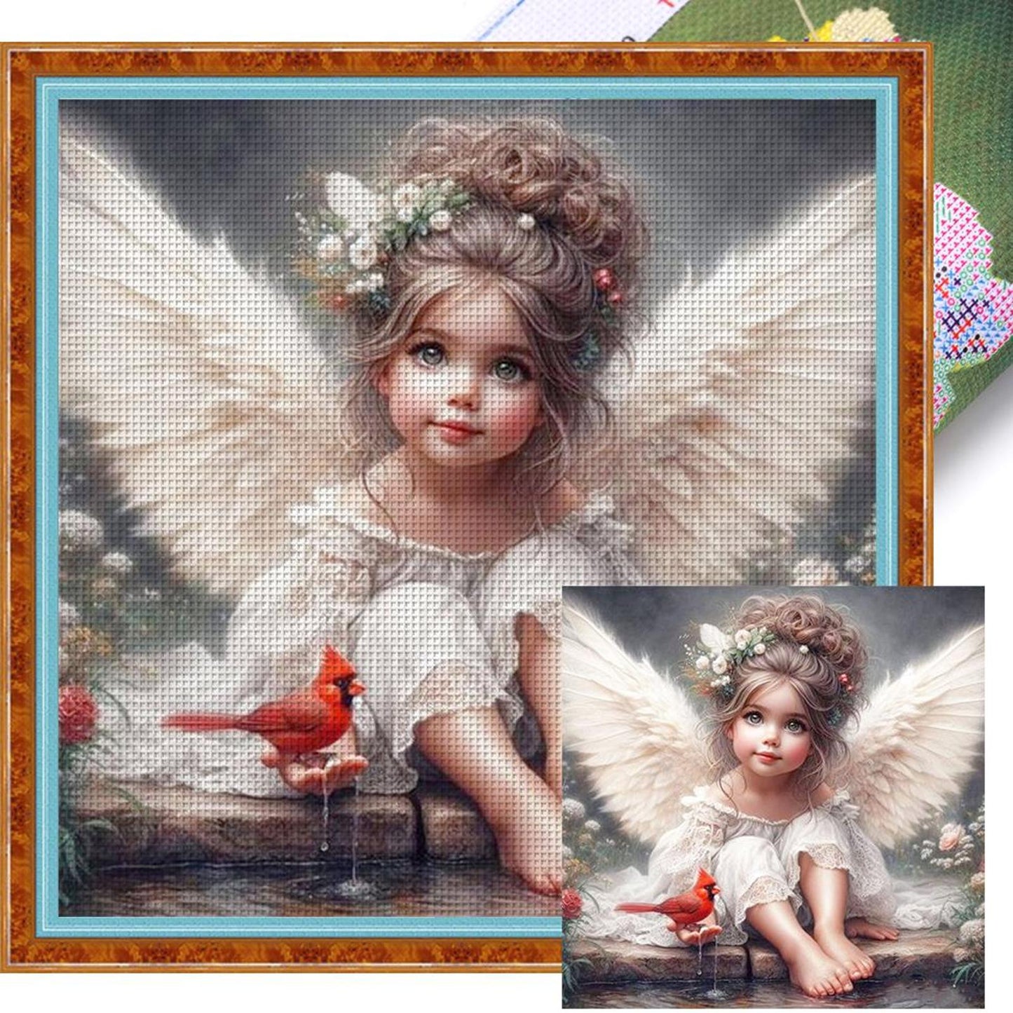 Angel And Birds - Full 11CT Stamped Cross Stitch 50x50CM - Yishu