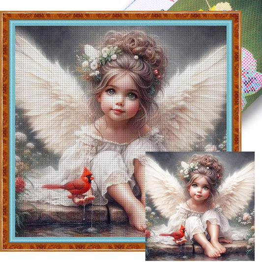 Angel And Birds - Full 11CT Stamped Cross Stitch 50x50CM - Yishu