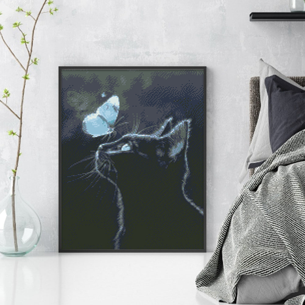 Butterfly and Cat - Full  9CT Stamped Cross Stitch - Bead Embroidery 40x52CM/15.75x20.47in