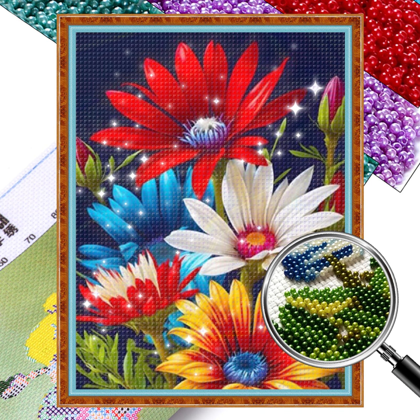 Flowers in Full Bloom - Full  9CT Stamped Cross Stitch - Bead Embroidery 40x53CM/15.75x20.87in