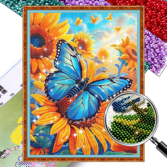 Butterfly & Sunflower - Full  9CT Stamped Cross Stitch - Bead Embroidery 40x54CM/15.75x21.26in