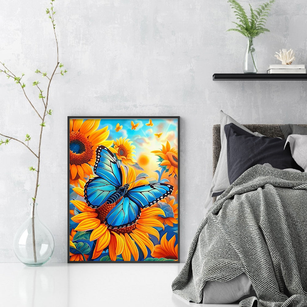 Butterfly & Sunflower - Full  9CT Stamped Cross Stitch - Bead Embroidery 40x54CM/15.75x21.26in